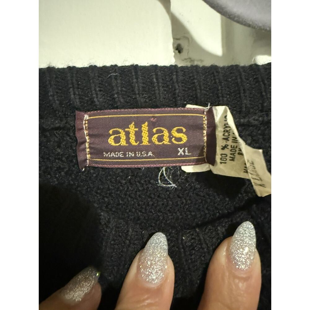 Atlas Men's Vintage Made In USA Pullover Sweater Black Multicolor Pattern XL EUC - Picture 7 of 7